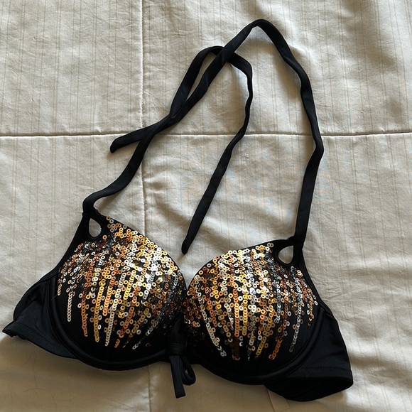 Victorias Secret Gold/Silver Sequined Halter Bathing Suit Top - 32B-LIKE NEW - Picture 2 of 7